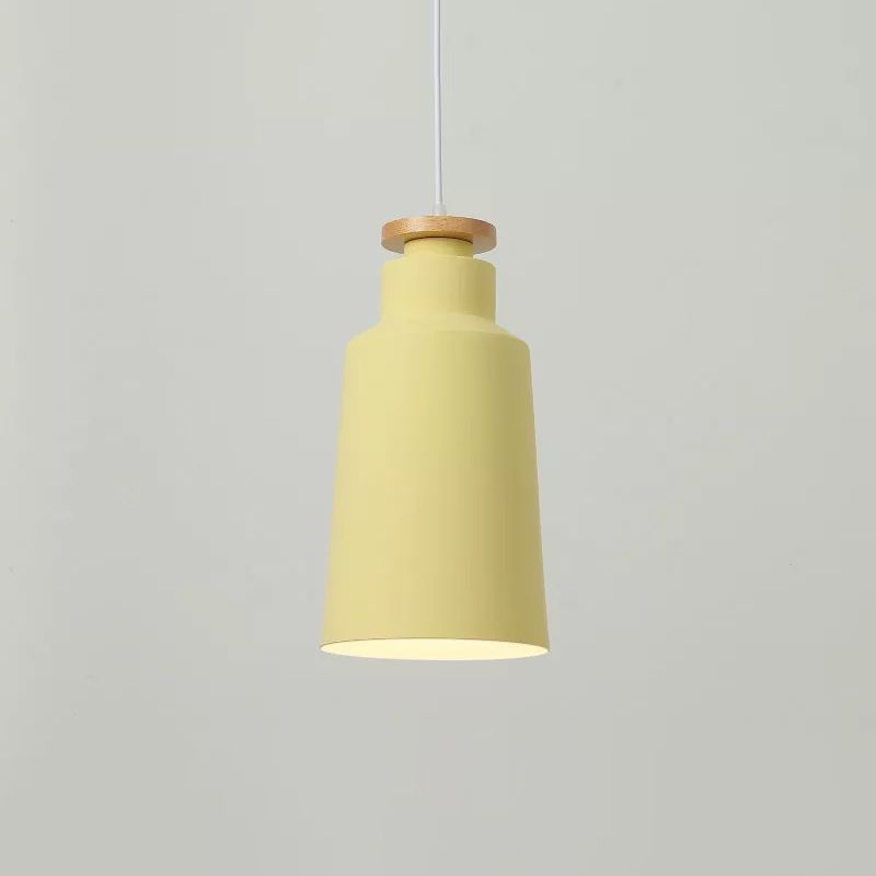 Modernist 1 Bulb Drop Lamp Barrel Wood Suspension Lighting Fixture with Metal Shade