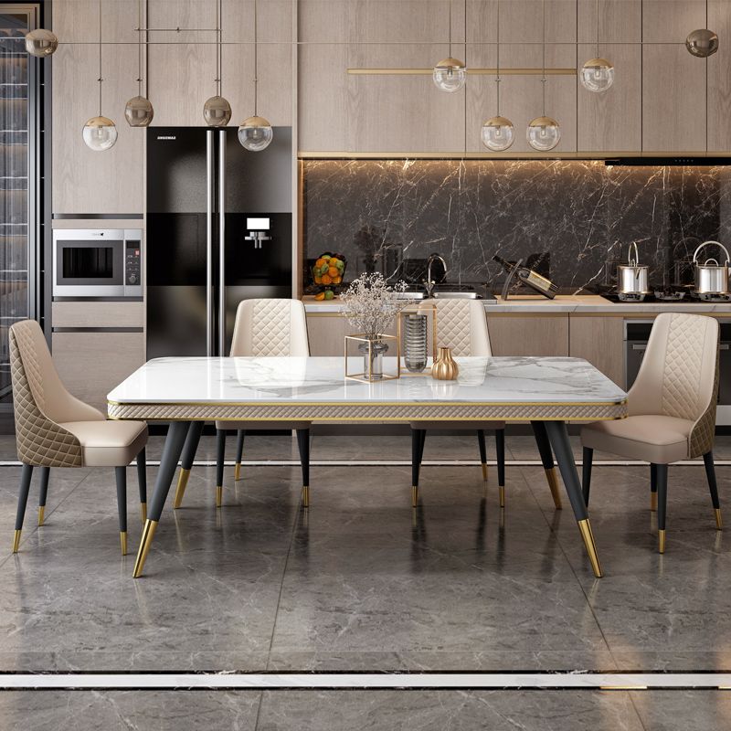 Glam 1/4/5/7 Pieces White Dining Table Set with Sintered Stone Top Rectangle Dinette Set