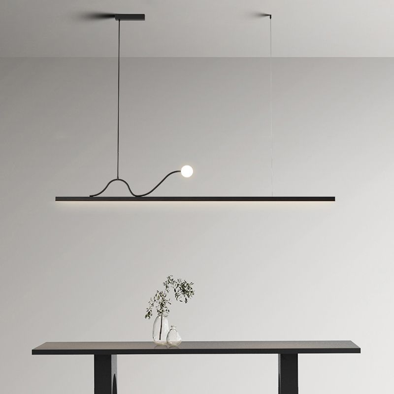 Black LED Island Light Modern Style Island Hanging Lamp with Acrylic Shade for Dining Room