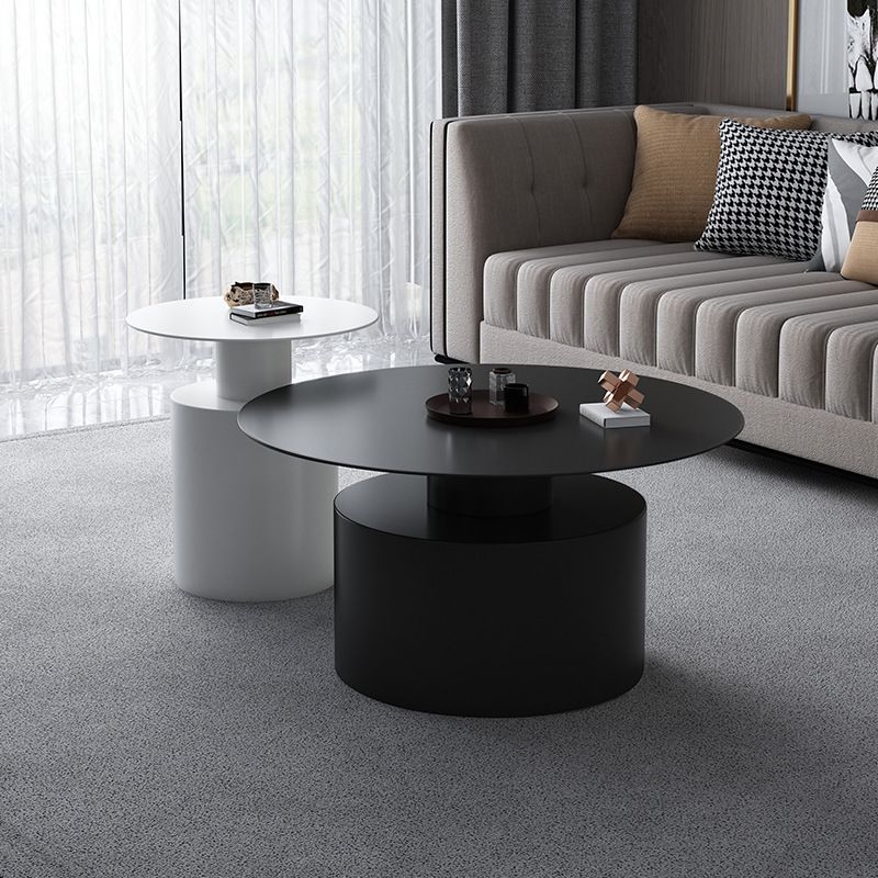 Pedestal Metal Coffee Table Contemporary Cocktail Table in Black/White