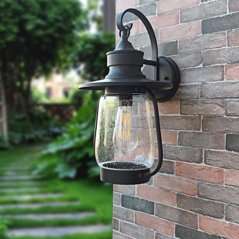 Glass Geometric Shade Wall Lighting Industrial Style 1 Light Wall Mounted Light Fixture in Black