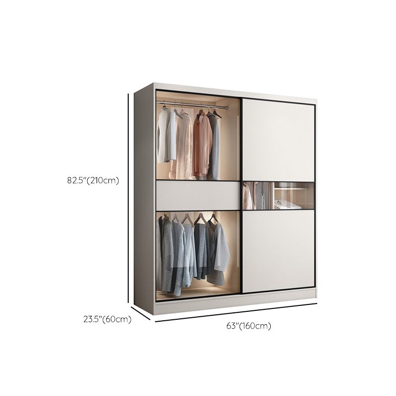 White Colour Wooden Wardrobe Cloth Rod Included Wardrobe Closet with Sliding Doors