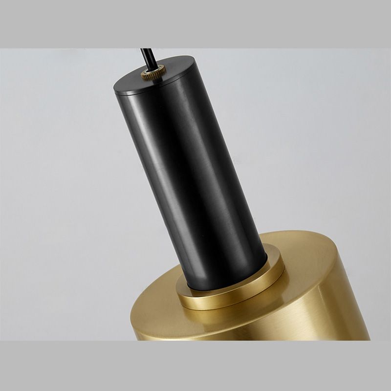 Cylindrical Bedroom Pendant Light Kit Metal Simple Hanging Ceiling Light in Black-Gold