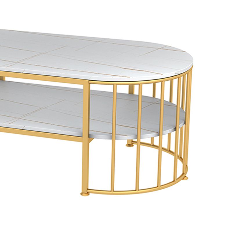 Glam Marble Coffee Cocktail Table Frame Oval Coffee Table with Shelf