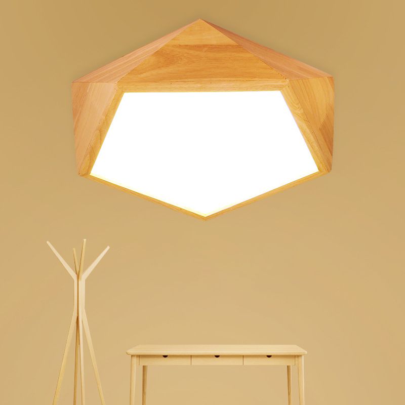 1 Light Geometric Flush Mount Contemporary Wood Flush Light for Bedroom