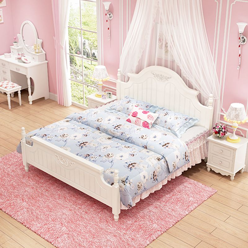 French Country Poster Bed Cream Solid Wood Four Poster Bed with Headboard