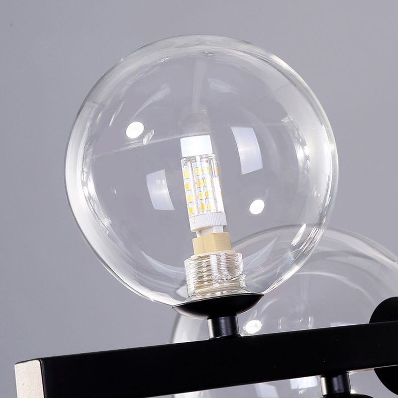 Post Modern Kitchen Island Light in Black / Gold Aluminum Ceiling Fixture with Glass Shade