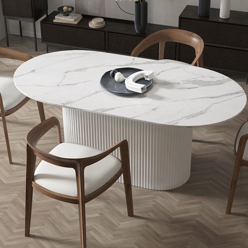 White Top Dining Table Traditional Luxury Oval Table with Pedestal Base