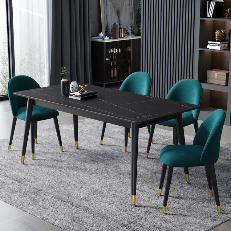 Mesa de comedor de piedra rectangular glamorosa mesa de acabado mate con 4 patas
