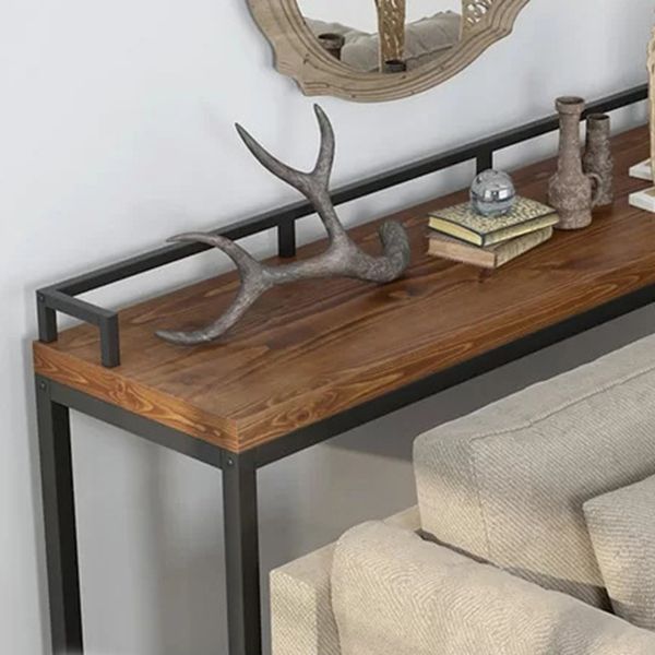 Dark Brown Pine Wood Top Bar Table Modern Metal Frame Pub Table for Home