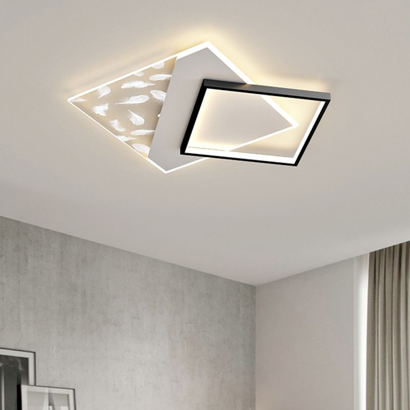 Modern Concise Geometric LED Semi Flush Mount Feather Acrylic Ceiling Light in Black