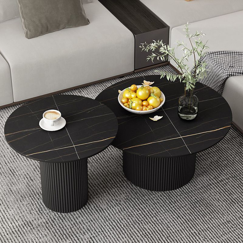 Modern Style Black/white Rock Slab Top Metal Craft Round Coffee Table