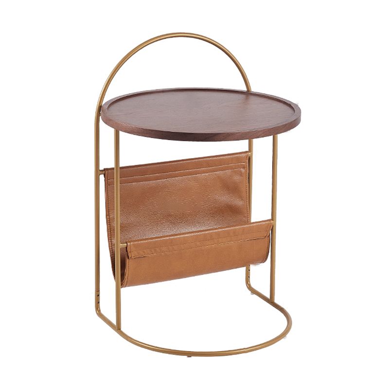 Contemporary Corner Table Round Wood Side Table with Storage