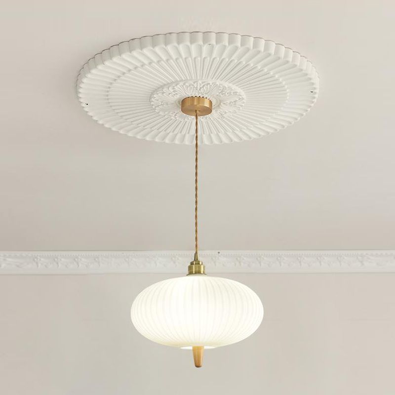 Wooden Geometric Pendant Light in Modern Artistic Style Copper Indoor Hanging Lamp with Glass Shade