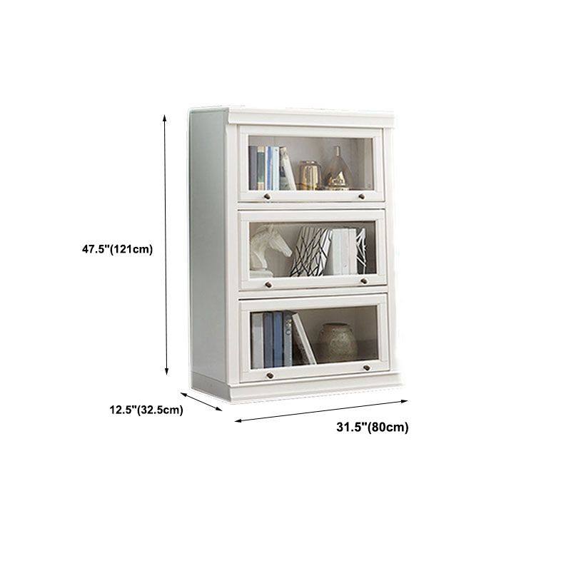 Modern Closed Storage Bookcase 12.5" W White Wooden Bookshelf with Glass Doors