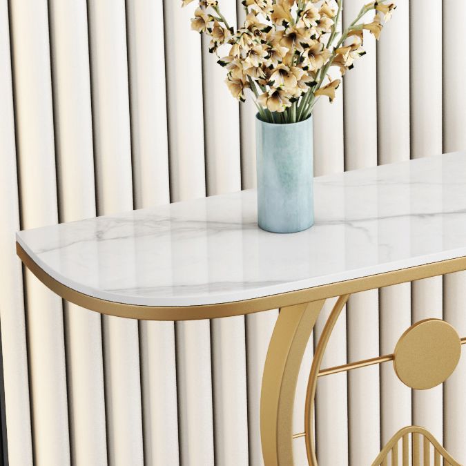 Glam Stone Console Sofa Table Half Moon Iron Accent Table for Hall