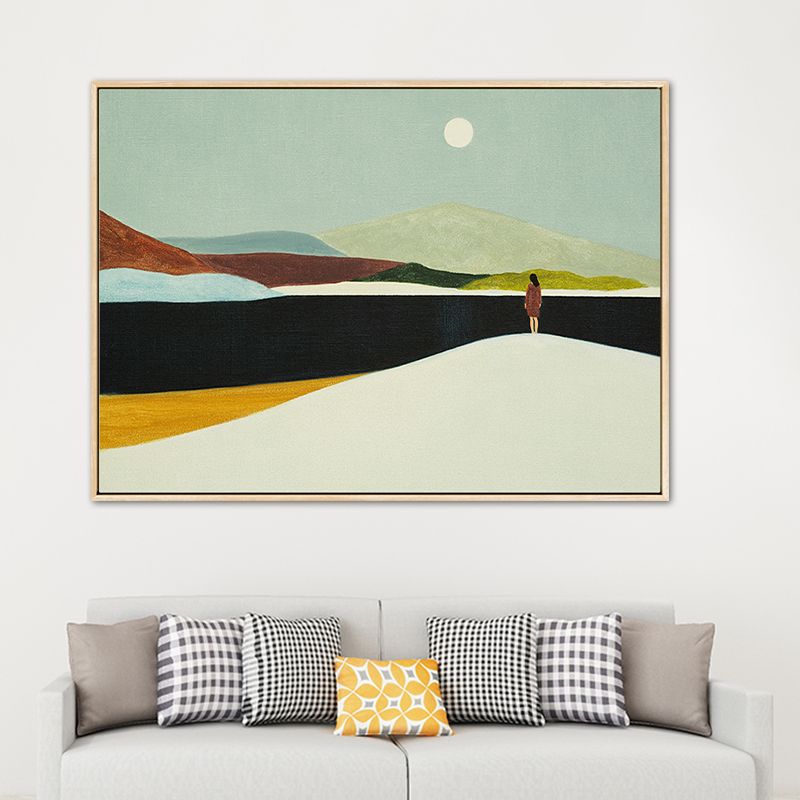 Abstract Mountain Drawing Canvas Print Minimalist Textured Wall Art in Family Room