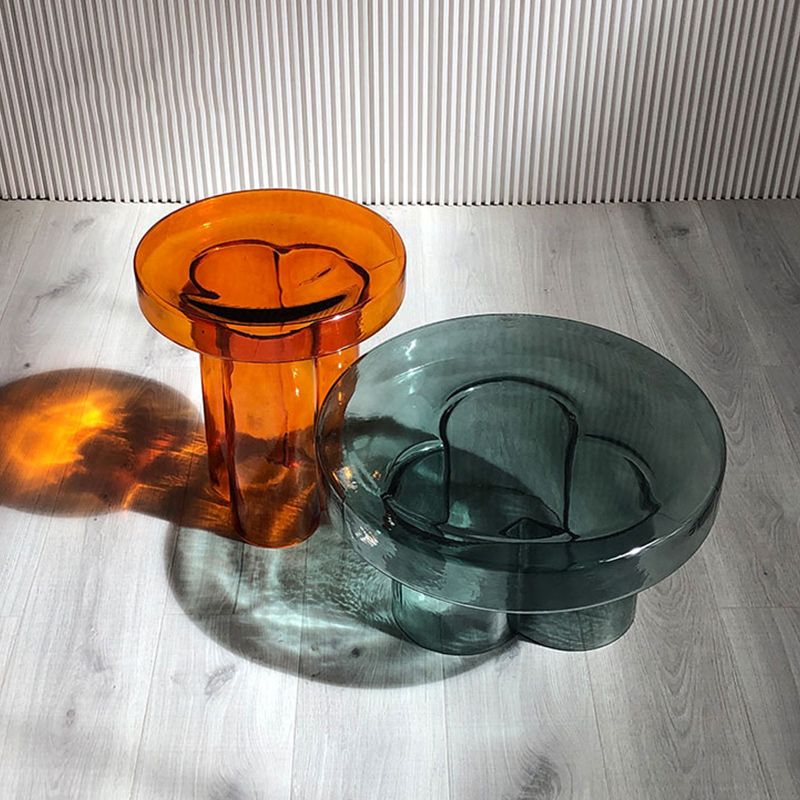 Contemporary Round Glass Coffee Table Pedestal Cocktail Table