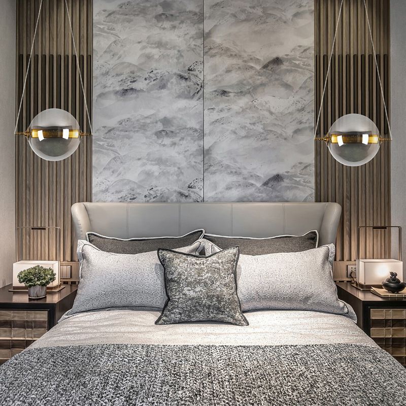 Ball hanglampverlichting postmodernistisch barnsteen/rook/bruin glas 1 licht slaapkamer led plafond opgehangen armatuur