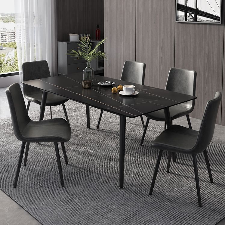 Modern Rectangle Dining Table Sintered Stone 4 Legs Table for Dining Room