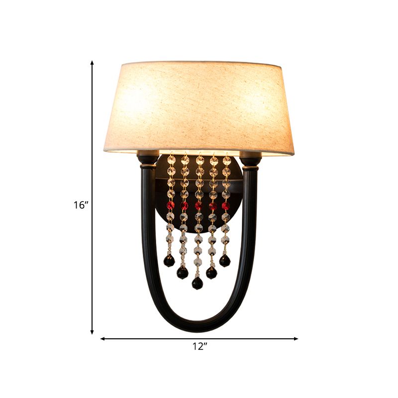 Tambour-métal éclairage d'éclairage de salon rustique à 2 légers lampe murale avec de l'ombre en tissu