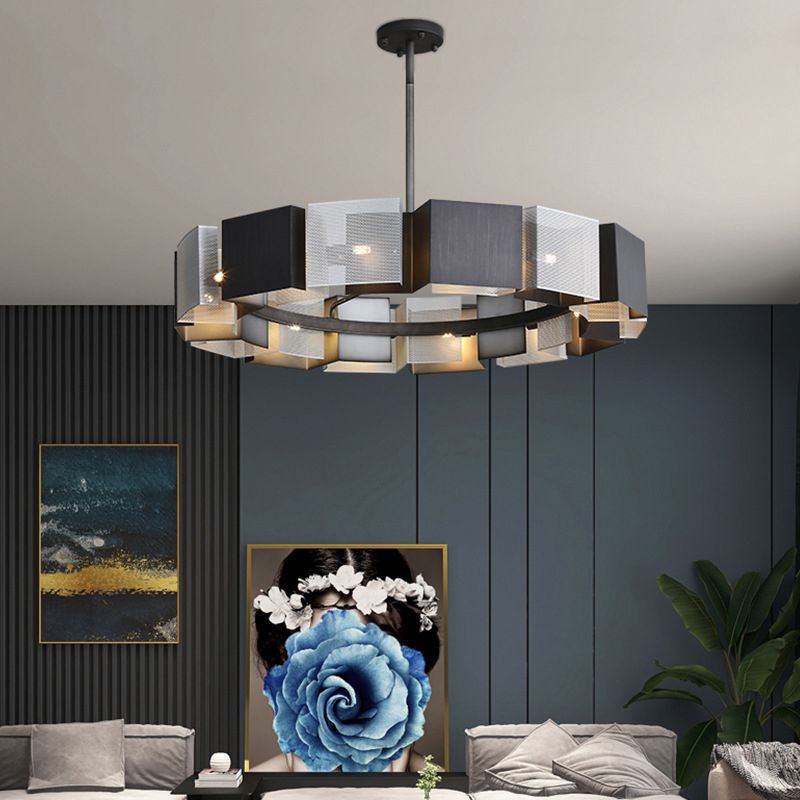 Living Room Pendant Light Kit Minimal Black Chandelier Lighting with Circle Metal Shade