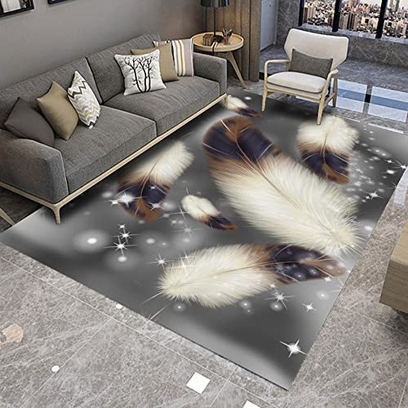Gray Modern Rug Polyester Feather Rug Non-Slip Backing Rug for Living Room