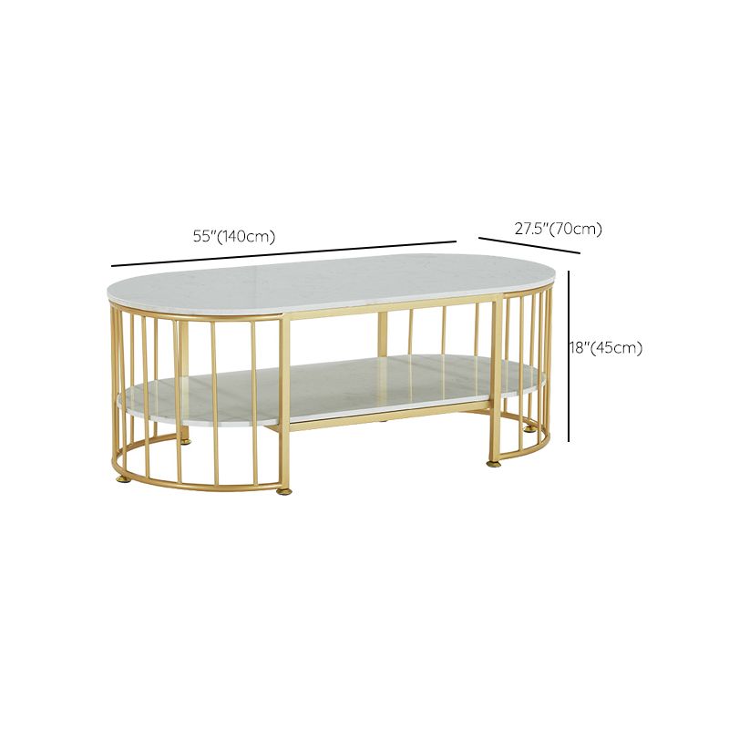 Glam Style Oval Coffee Table with Marble Top and 1 Shelf in White