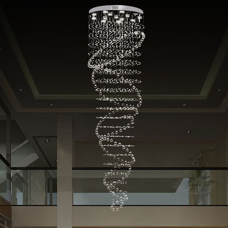 Clear Crystal Cascades Hanging Light Contemporary 13-Light Stair LED Multi Lamp Pendant in Silver