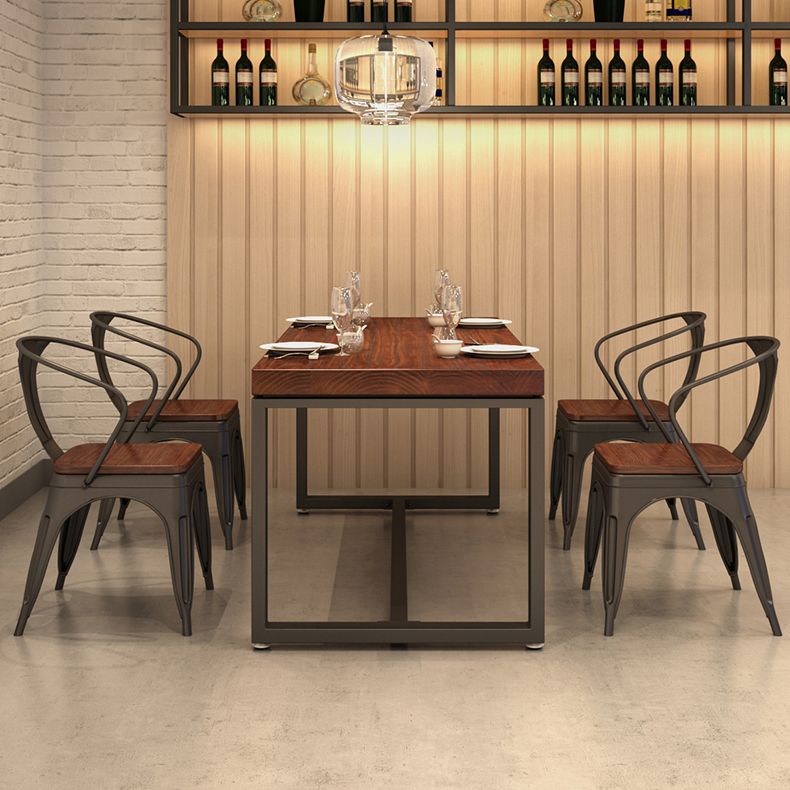 Solid Wood Dining Table Industrial Dining Table with Black Frame