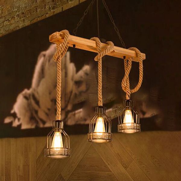 Birdcage Industrial Island Light Hemple d'éclairage de corde pour le café