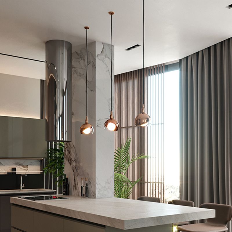 Metal Dual-Dome Pendant Lighting Minimalist 1 Bulb Clear Glass Suspension Light Fixture