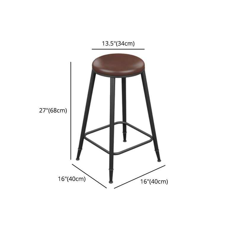 Industrial Armless Counter Stool Steel Cafe Bar Stool with Leather Cushion and Pedal