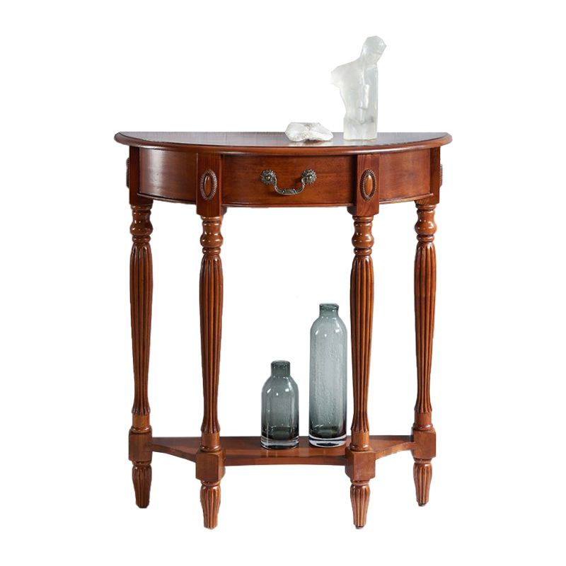Victorian Brown End Table Half Moon Sofa Console Table for Hall
