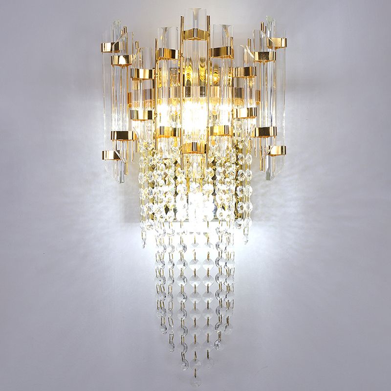 Lámpara de pared de oro de cristal en el estilo artístico moderno de metal electroplacado de 3 luces.