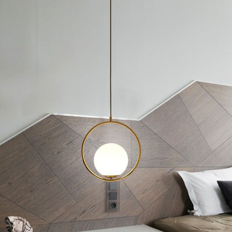 Ball Kitchen Down Lighting Pendant Milky Glass Single-Bulb Modern Hanging Ceiling Light