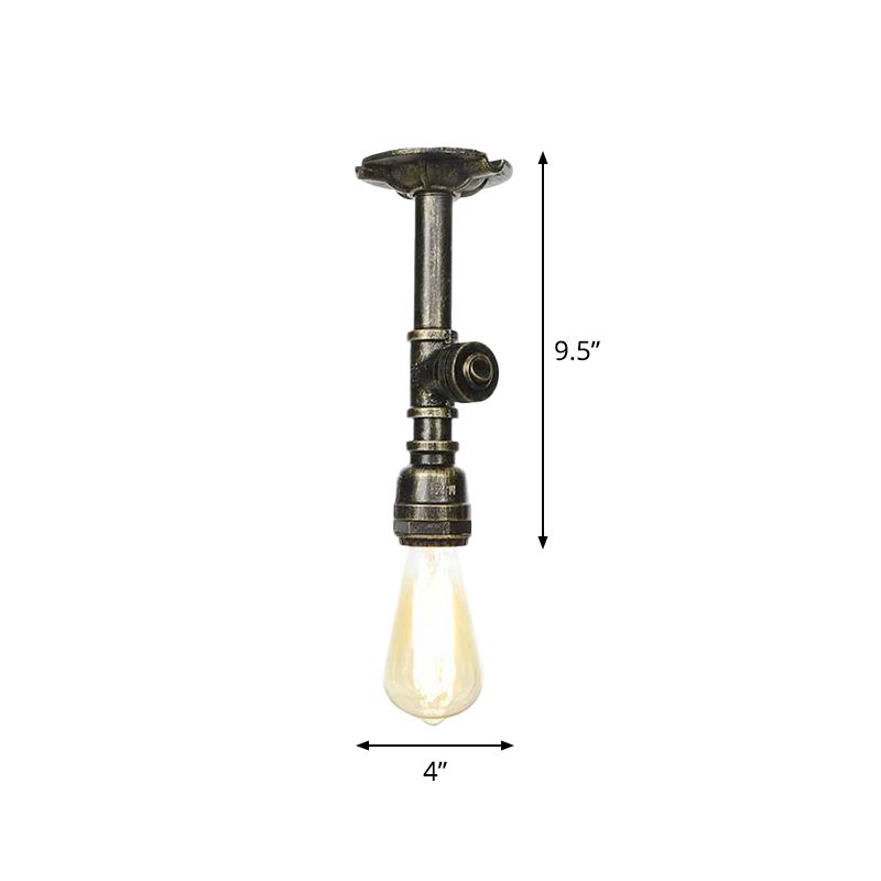 Tubo di acqua leggera semi-flush di bronzo in bronzo 1 lampadina 1 illuminazione a montaggio a filo anticato
