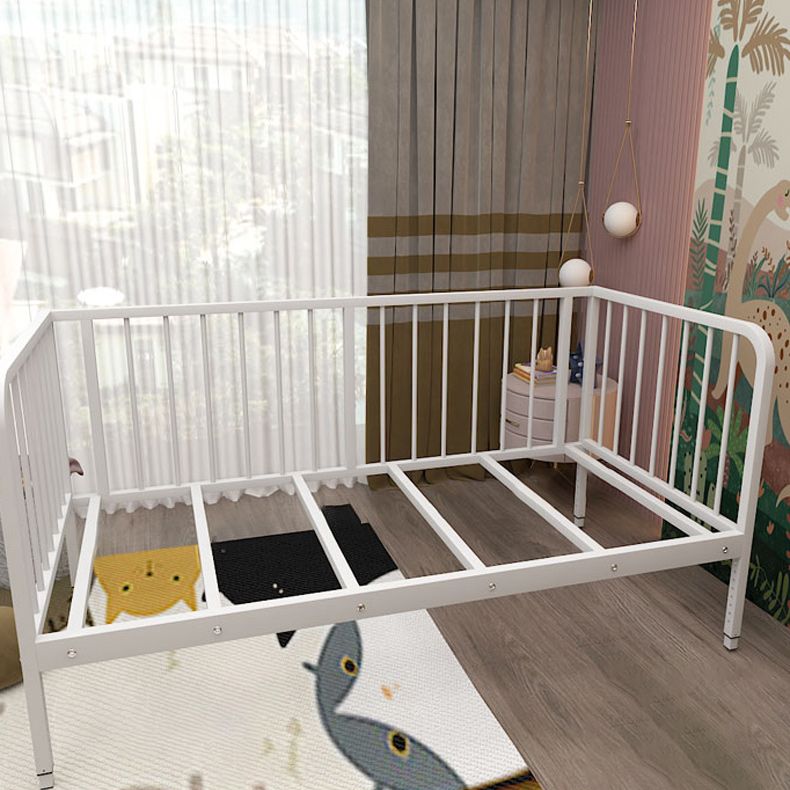 Contemporary Standard Bed White Metal Kids Bed with Guardrail