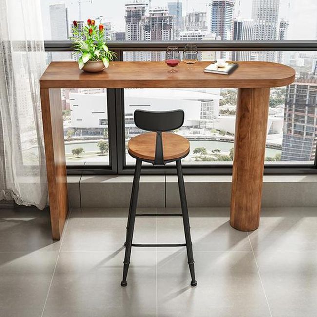 Industrial Style Wood 1/2 Pieces Bar Table Set Rectangle Bar Table for Home