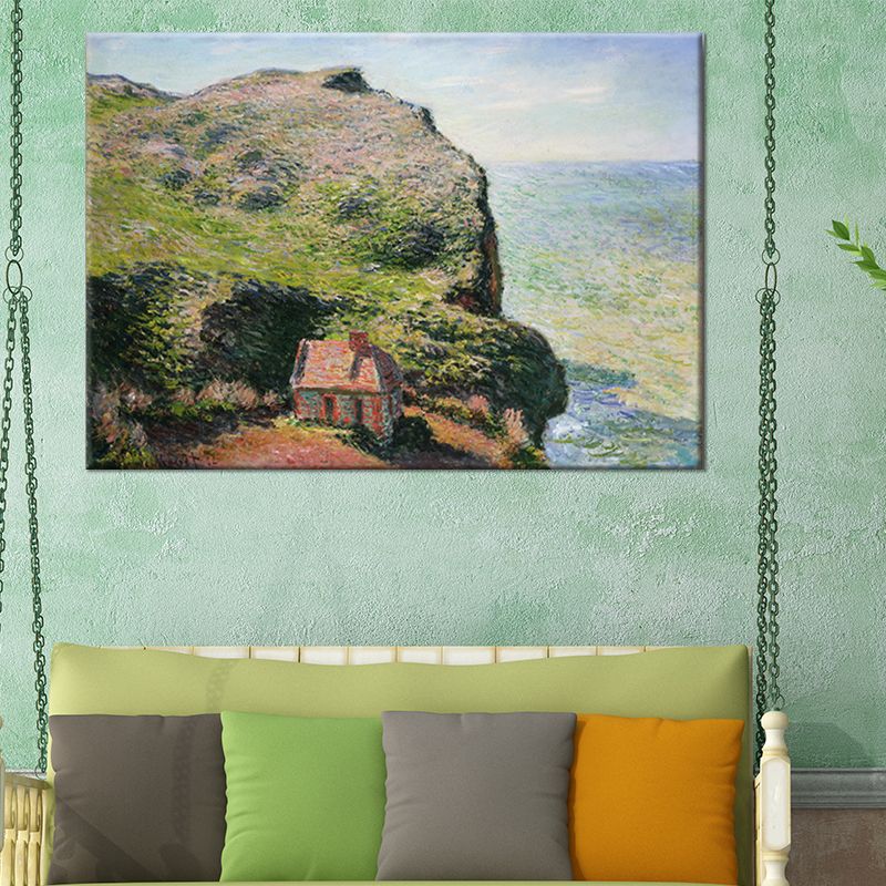Modern Seascape Wall Art Decor Green House on the Cliff Painting for Home Gallery