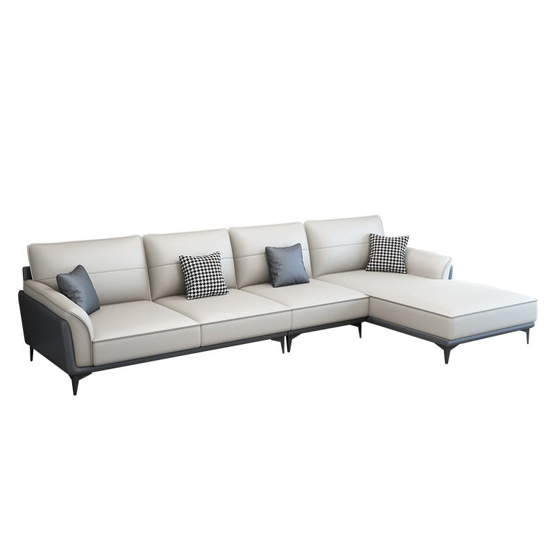 Faux Leather Pillow Back Sectional Sofa Flared Arm Sofa & Chaise