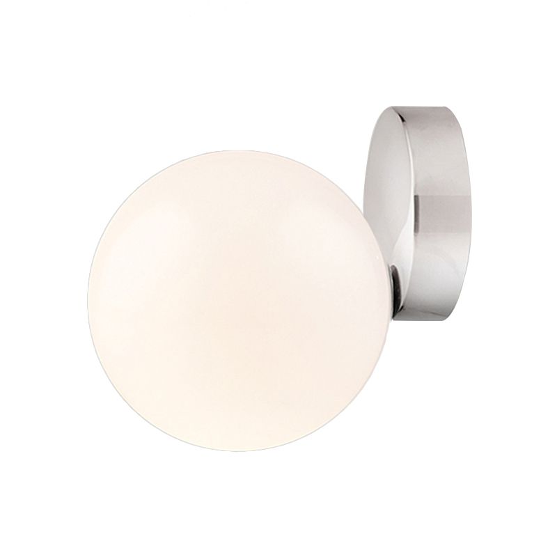 Round Ball Wall Light Sconce Modern Style Milk Glass 6"/8" W 1 Bulb Silver Finish Wall Mounted Lamp for Living Room