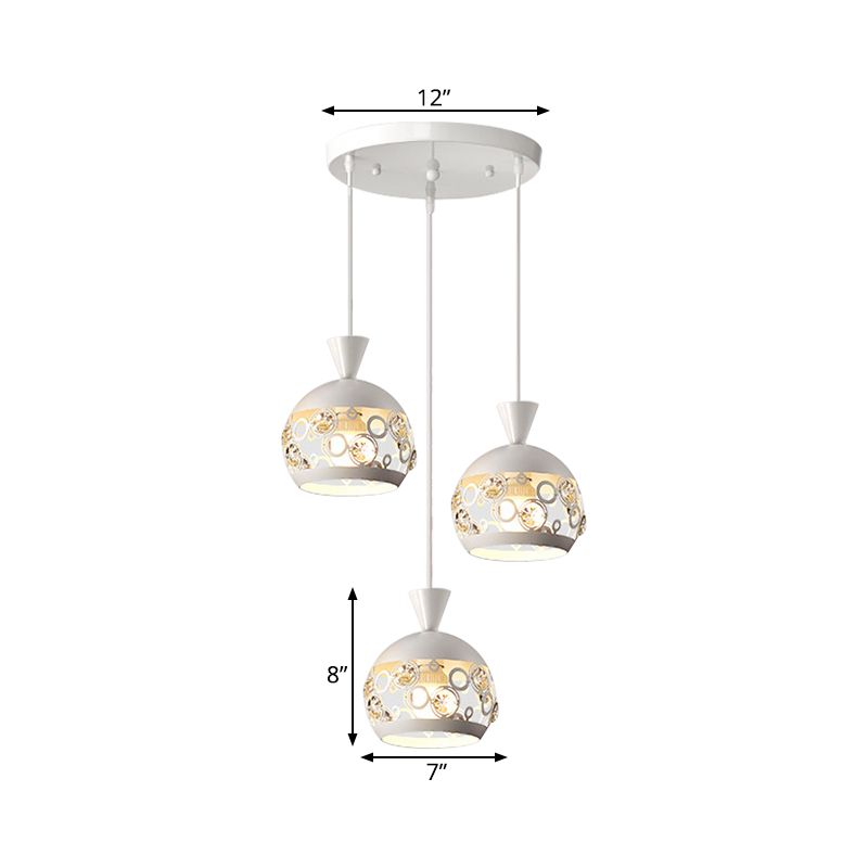 Hollow Out Dome Cluster Pendant Light Modern Iron 3 Lights White Finish Hanging Lamp Fixture