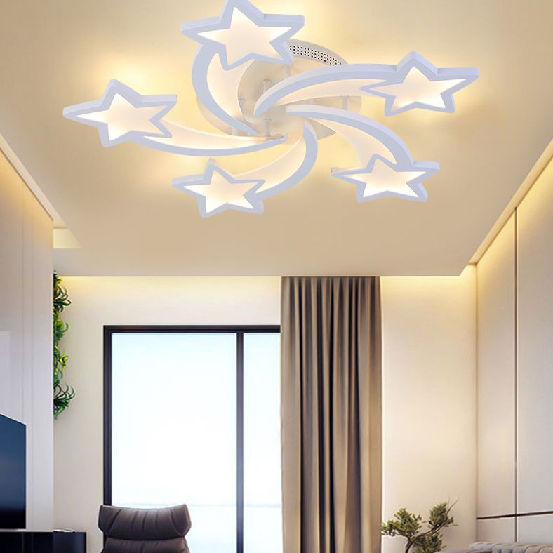White Star Shade LED Indoor Flush Mount in Modern Acrylic Style Semi Flush Ceiling Light