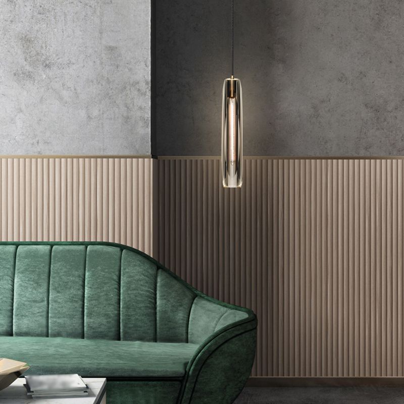 Modern Luxury Single Hanging Lamp Copper Cylindrical Pendant Light with Crystal Shade