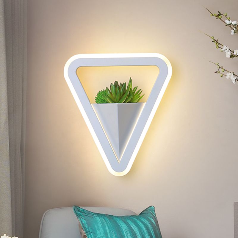 White 1 Bulb Sconce Light Fixture Minimalist Acrylic Triangle LED Plant Wall Lamp in Warm/White Light