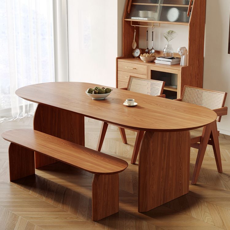 Modern Ash Wood Dining Table Oval Wooden Table with Double Pedestal for Restaurant