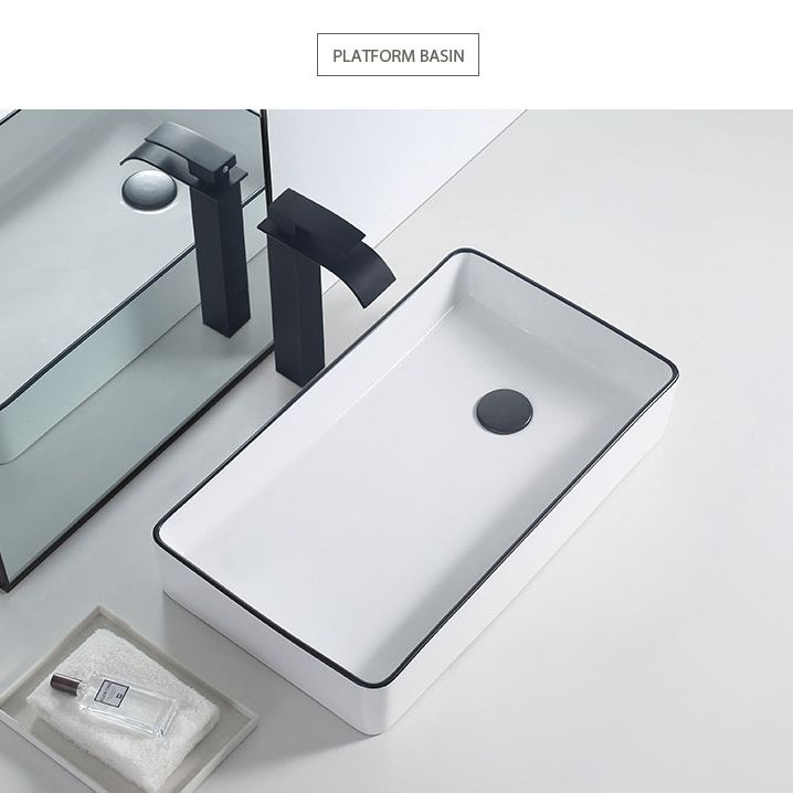 Modern Porcelain Trough Sink White Trough Sink With Basin, and Faucet