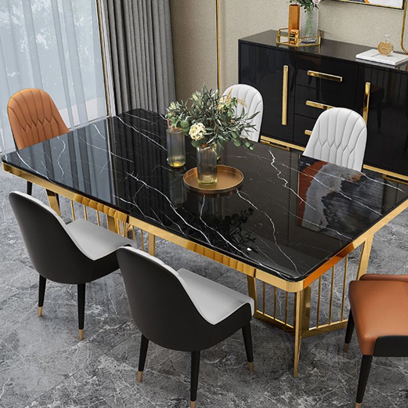 Glam Sintered Stone Double Pedestal Table Home Rectangle Dining Table