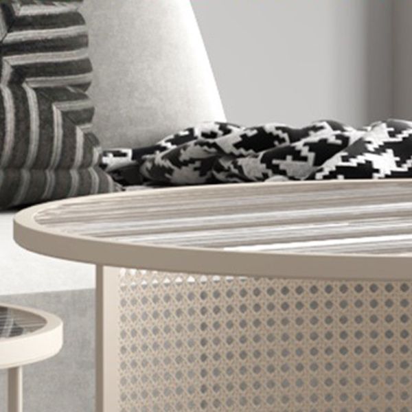 Contemporary Nesting Coffee Table Set with Round Glass Top and Iron Base
